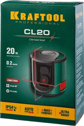 Нивелир лазерный линейный CL 20, сверхъяркий, KRAFTOOL 34700, двухлучевой, 20м, IP54, точн. 0,2 мм/м 34700 купить в Магнитогорске