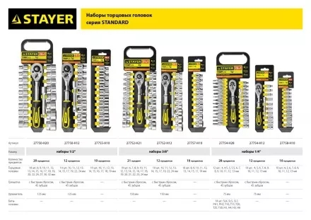 Набор STAYER &quot;STANDARD&quot;: Торцовые головки (3/8&quot;) на пластиковом рельсе, трещотка, удлинитель, 10-24мм, 12 предметов 27752-H12 купить в Магнитогорске