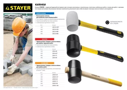 Киянка STAYER &quot;PROFI&quot; резиновая БЕЛАЯ, с фиберглассовой ручкой, 900г 20533-900 купить в Магнитогорске