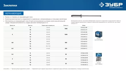 ЗУБР 3.2 x 10 мм, 50 шт, нержавеющие заклепки, Профессионал (313166-32-10) купить в Магнитогорске