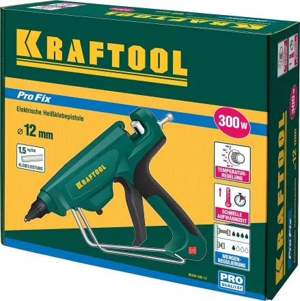 Пистолет клеевой (термоклеящий) &quot;PRO&quot;, KRAFTOOL 06843-300-12, электр, двухкомп корпус, регулятор темп, выход клея 1,5 кг/час, d=12мм, 300Вт 06843-300-12 купить в Магнитогорске