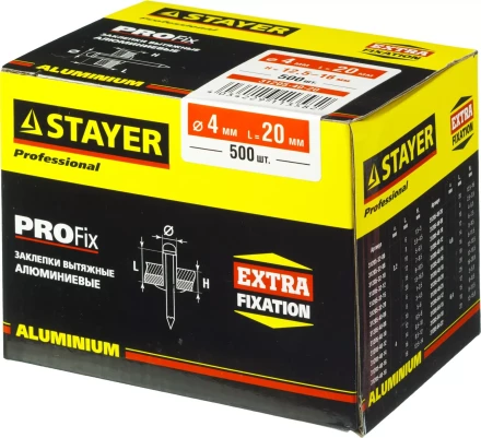 Заклепки PROFIX алюминиевые, 4,0х20мм, 500шт, STAYER Professional 31205-40-20 31205-40-20 купить в Магнитогорске