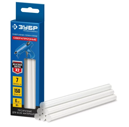 ЗУБР 7 х 150 мм, 6 шт, сверхпрочные прозрачные клеевые стержни, Профессионал (06855-6) купить в Магнитогорске