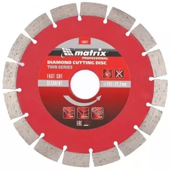Диск алмазный отрезной сегментный ф125х22,2мм тонкий сухое резание MATRIX Professional 730627 купить в Магнитогорске
