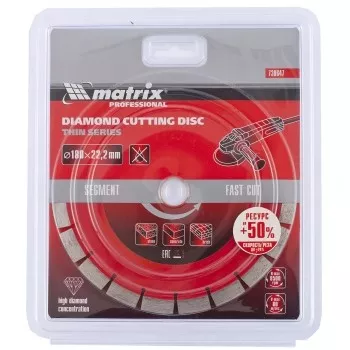 Диск алмазный отрезной сегментный ф180х22,2мм тонкий сухое резание MATRIX Professional 730647 купить в Магнитогорске