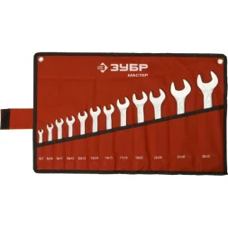 Набор ЗУБР "МАСТЕР": Ключ гаечный рожковый, Cr-V сталь, хромированный, 6-32мм, 12шт 27010-H12