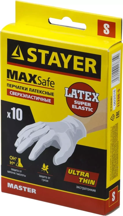 Перчатки STAYER "MASTER" латексные экстратонкие, S, 10шт 11206-S купить в Магнитогорске