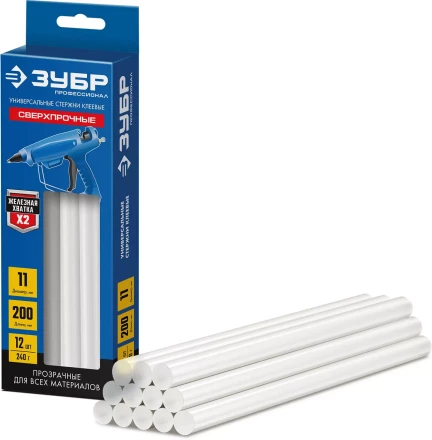 ЗУБР 11 х 200 мм, 12 шт, сверхпрочные прозрачные клеевые стержни, Профессионал (06856-12) купить в Магнитогорске