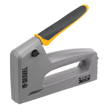Степлер мебельный Denzel 40213, пластиковый корпус, тип 53, 6-14 мм, тип 300, 15 мм, тип 500, 15 мм купить в Магнитогорске
