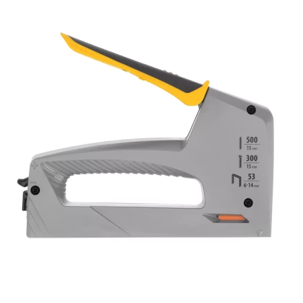 Степлер мебельный Denzel 40213, пластиковый корпус, тип 53, 6-14 мм, тип 300, 15 мм, тип 500, 15 мм купить в Магнитогорске