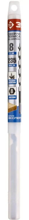 ЗУБР. Сверло по дереву, спираль Левиса, HEX хвостовик, 8х235мм 2948-235-08_z01 купить в Магнитогорске