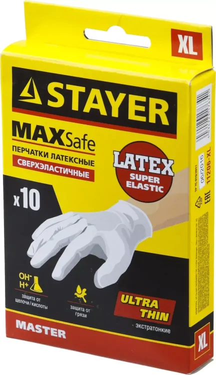 Перчатки STAYER "MASTER" латексные экстратонкие, L, 10шт 11206-L купить в Магнитогорске