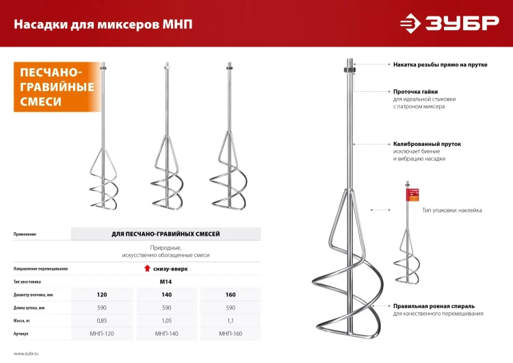 ЗУБР М14, d120 мм, насадка-миксер для песчано-гравийных смесей снизу-вверх (МНП-120) купить в Магнитогорске
