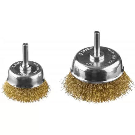 ЗУБР &quot;ПРОФЕССИОНАЛ&quot;. Набор щеток чашечных для дрели, витая стальная латунированная проволока 0,3мм, 50/75мм, 2шт 3531-H2_z02 купить в Магнитогорске