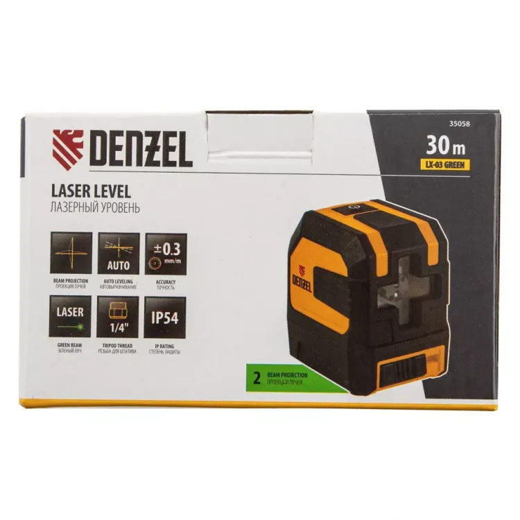 Лазерный уровень LX 03 Green, 30 м, 520 нм, резьба 1/4" Denzel 35058 купить в Магнитогорске