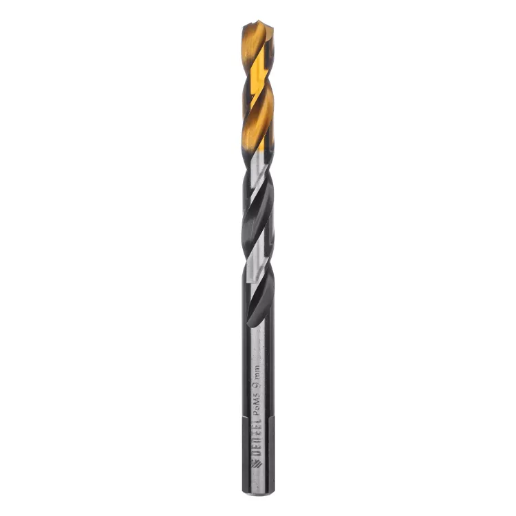 Сверло спиральное по металлу Denzel 9 x 125мм, Р6М5, Golden Tip, многогранная заточка, 718284 купить в Магнитогорске