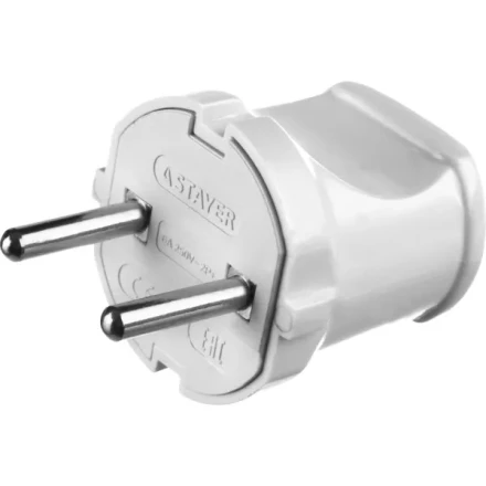 Вилка MAXElectro электрическая, 6А/220В, белая, STAYER 55150-W купить в Магнитогорске