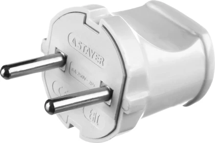 Вилка MAXElectro электрическая, 6А/220В, белая, STAYER 55150-W купить в Магнитогорске