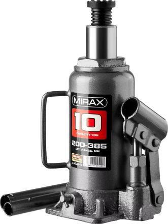 Домкрат гидравлический бутылочный, 10т, 200-385 мм, MIRAX 43260-10 43260-10 купить в Магнитогорске
