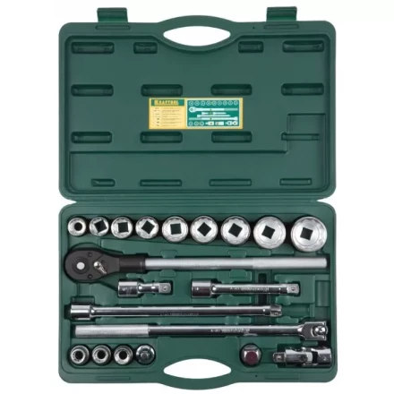 Набор торцовых головок KRAFTOOL &quot;INDUSTRIE QUALITAT&quot; (3/4&quot;), Cr-V, пластиковый кейс, 20 предметов 27895-H20_z01 купить в Магнитогорске