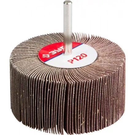 Круг шлифовальный ЗУБР &quot;МАСТЕР&quot; веерный лепестковый, на шпильке, тип КЛО, зерно-электрокорунд нормальный, P120, 40х80мм 36604-120 купить в Магнитогорске