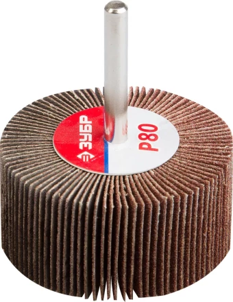 Круг шлифовальный ЗУБР &quot;МАСТЕР&quot; веерный лепестковый, на шпильке, тип КЛО, зерно-электрокорунд нормальный, P80, 30х60мм 36602-080 купить в Магнитогорске