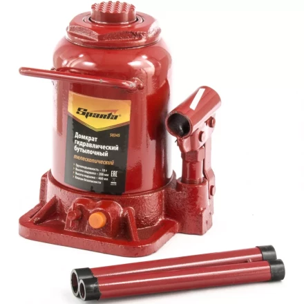 Домкрат бутылочный телескопический SPARTA 10 т h подъема 200–460 мм 50345 купить в Магнитогорске