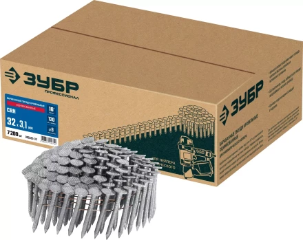 ЗУБР CRN 32 х 3.1 мм, барабанные гвозди кровельные оцинкованные, 7200 шт (305385-32) купить в Магнитогорске