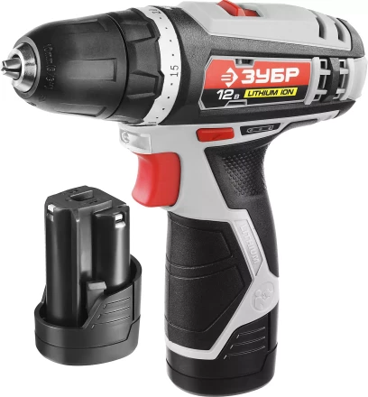 Дрель-шуруповерт ЗУБР &quot;МАСТЕР&quot;, Литий-ион, 2 скорости, реверс, 12В, 1.5 А/ч, 10 мм, 0-360 / 0-1400 об/мин, 2 АКБ, БЗУ, блокировка шпинделя ДА-12-2-Ли КНМ1 купить в Магнитогорске