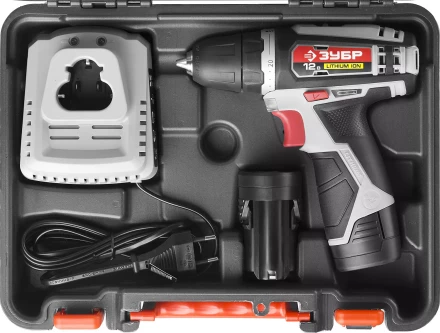 Дрель-шуруповерт ЗУБР &quot;МАСТЕР&quot;, Литий-ион, 2 скорости, реверс, 12В, 1.5 А/ч, 10 мм, 0-360 / 0-1400 об/мин, 2 АКБ, БЗУ, блокировка шпинделя ДА-12-2-Ли КНМ1 купить в Магнитогорске