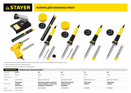 Набор для паяльных работ STAYER &quot;PROFI&quot; PROTerm, 55313-60-H6, паяльник 55300 + подставка + припой + жало сменное + шприц + насадка на жало, 60 Вт 55313-60-H6 купить в Магнитогорске
