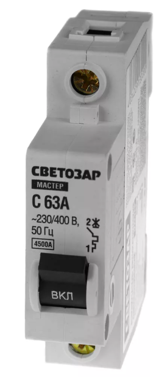 Выключатель СВЕТОЗАР автоматический, 1-полюсный, "С" (тип расцепления), 63 A, 230 / 400 В 49060-63-C купить в Магнитогорске