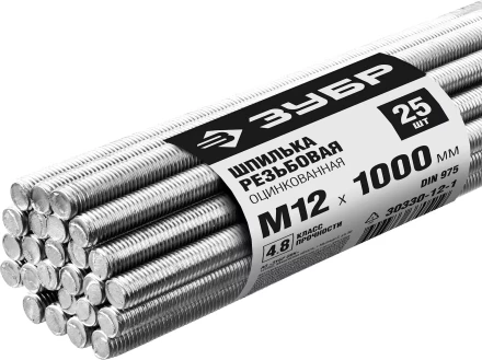 ЗУБР DIN 975, кл. пр. 4.8, М12 х 1000 мм, цинк, 25 шт, резьбовая шпилька (30330-12-1) купить в Магнитогорске