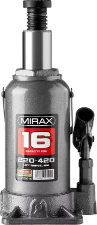 Домкрат гидравлический бутылочный, 16т, 220-420 мм, MIRAX 43260-16 43260-16 купить в Магнитогорске