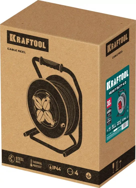 Силовые удлинители на стальной катушке  HEAVY DUTY 4.0, кабель КГ 3х2,5 кв мм 55086-30 купить в Магнитогорске