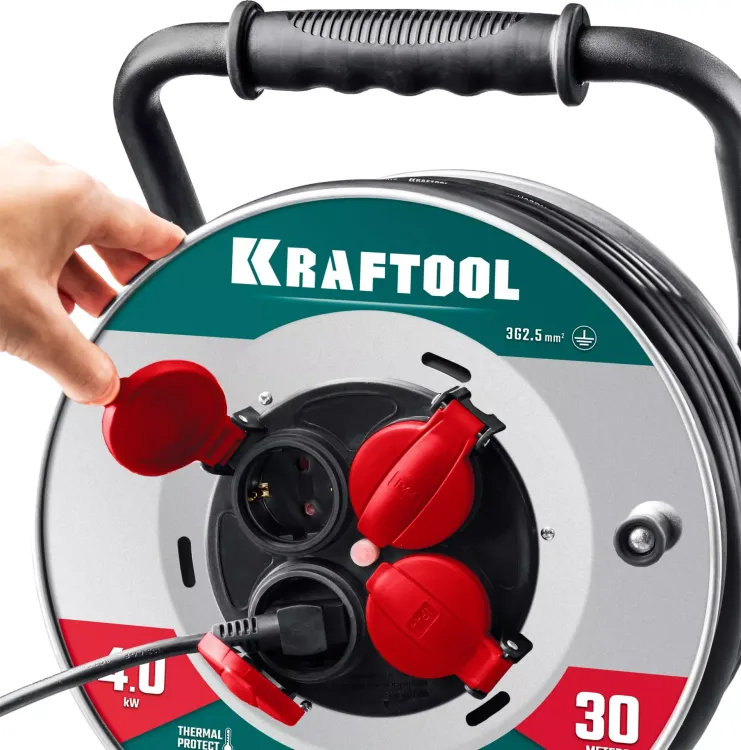 Силовые удлинители на стальной катушке  HEAVY DUTY 4.0, кабель КГ 3х2,5 кв мм 55086-30 купить в Магнитогорске