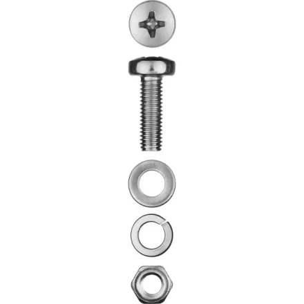 Винт (DIN7985) в комплекте с гайкой (DIN934), шайбой (DIN125), шайбой пруж. (DIN127), M5 x 16 мм, 18 шт, ЗУБР 303476-05-016 купить в Магнитогорске