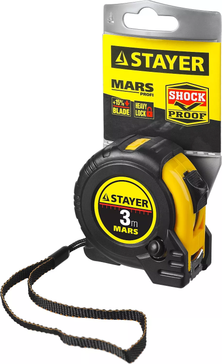 Рулетка STAYER "PROFI" "MARS", обрезиненный корпус, утолщенное полотно, 3мх16мм 34131-03_z01 купить в Магнитогорске