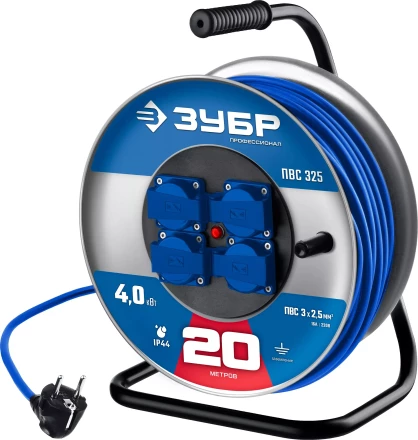 ЗУБР ПВС-325, ПВС, 3 x 2.5 мм2, 20 м, 4000 Вт, IP44, силовой удлинитель на стальной катушке, Профессионал (55102-20) купить в Магнитогорске