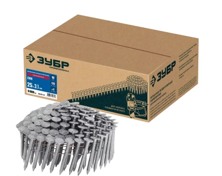 ЗУБР CRN 25 х 3.1 мм, барабанные гвозди кровельные оцинкованные, 9000 шт (305385-25) купить в Магнитогорске