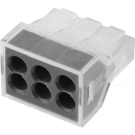 Клемма СВЕТОЗАР соединительная, 6-и проводная, 400В, 24А, 0,75-2,5мм2, 2шт 49170-6 купить в Магнитогорске