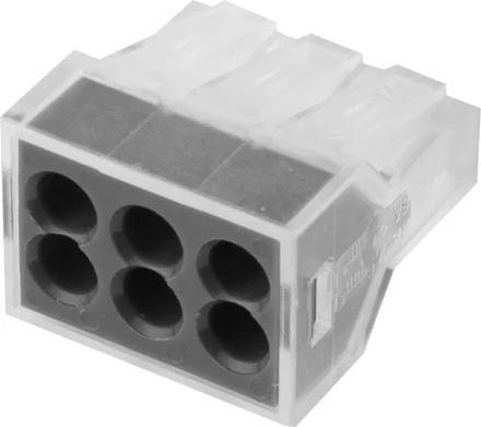 Клемма СВЕТОЗАР соединительная, 6-и проводная, 400В, 24А, 0,75-2,5мм2, 2шт 49170-6 купить в Магнитогорске