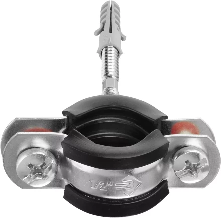 Хомут трубный с гайкой, оцинкованный, в комплекте с сантехнической шпилькой и дюбелем, 1/2&quot;, 1шт, ЗУБР Мастер 37866-20-24 37866-20-24_z01 купить в Магнитогорске