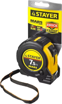 Рулетка STAYER &quot;PROFI&quot; &quot;MARS&quot;, обрезиненный корпус, утолщенное полотно, 7,5мх25мм 34131-075_z01 купить в Магнитогорске
