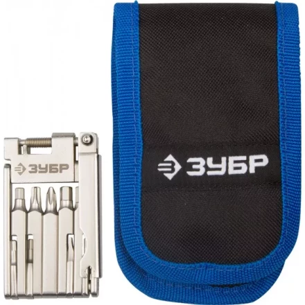 Набор ЗУБР &quot;ЭКСПЕРТ для обслуживания велосипеда: складной мультитул 11-в-1,комплект для ремонта шин,16-в-1,в чехле 27428-H16 купить в Магнитогорске