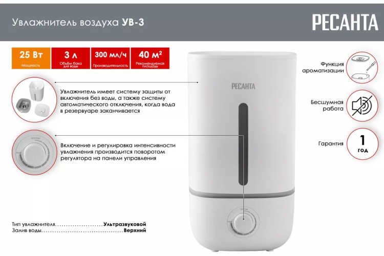 Увлажнитель воздуха Ресанта УВ-3 67/7/1 купить в Магнитогорске
