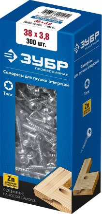 ЗУБР 38 х 3.8 мм, частая резьба, ТХ20, цинк, 300 шт, саморез для глухих отверстий, Профессионал (30082-38-038) купить в Магнитогорске