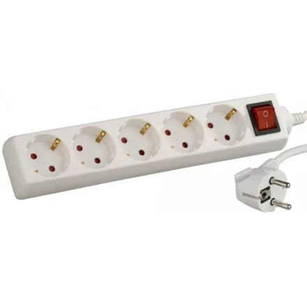 Удлинитель СВЕТОЗАР электрический с заземлением и выключателем, с защитными шторками, евро, 5 гнезд,5м SV-55055-5 купить в Магнитогорске