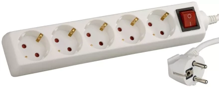 Удлинитель СВЕТОЗАР электрический с заземлением и выключателем, с защитными шторками, евро, 5 гнезд,5м SV-55055-5 купить в Магнитогорске