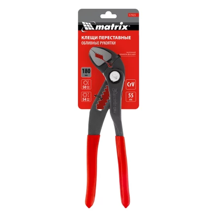 Клещи переставные 180 мм Matrix, кнопочный механизм, хром-ванадий, обливные рукоятки 17925 купить в Магнитогорске